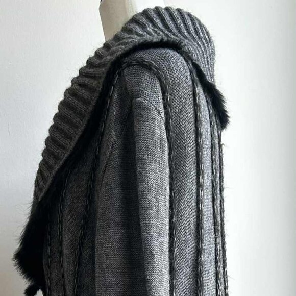 Joseph Ribkoff Dark Heather Grey Shawl Collar Faux-Fur Long Coatigan – US L - Picture 5 of 14